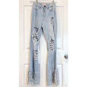 Aphrodite Jeans sz 5 Light Wash Distressed Ripped Fringed Hem Flare Bell Bottom‎
